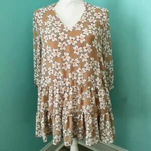 MELLODAY Tan and Black Tiered Ruffled Mini Dress